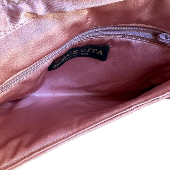 Women's Dolce Vita Pink Satin Embroidered Floral Flap Clutch Wedding Cocktail - Picture 9 of 12